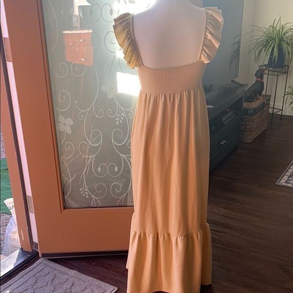 Caution To The Wind Gold Maxi Sundress with Ruffled V-neck - Picture 3 of 3